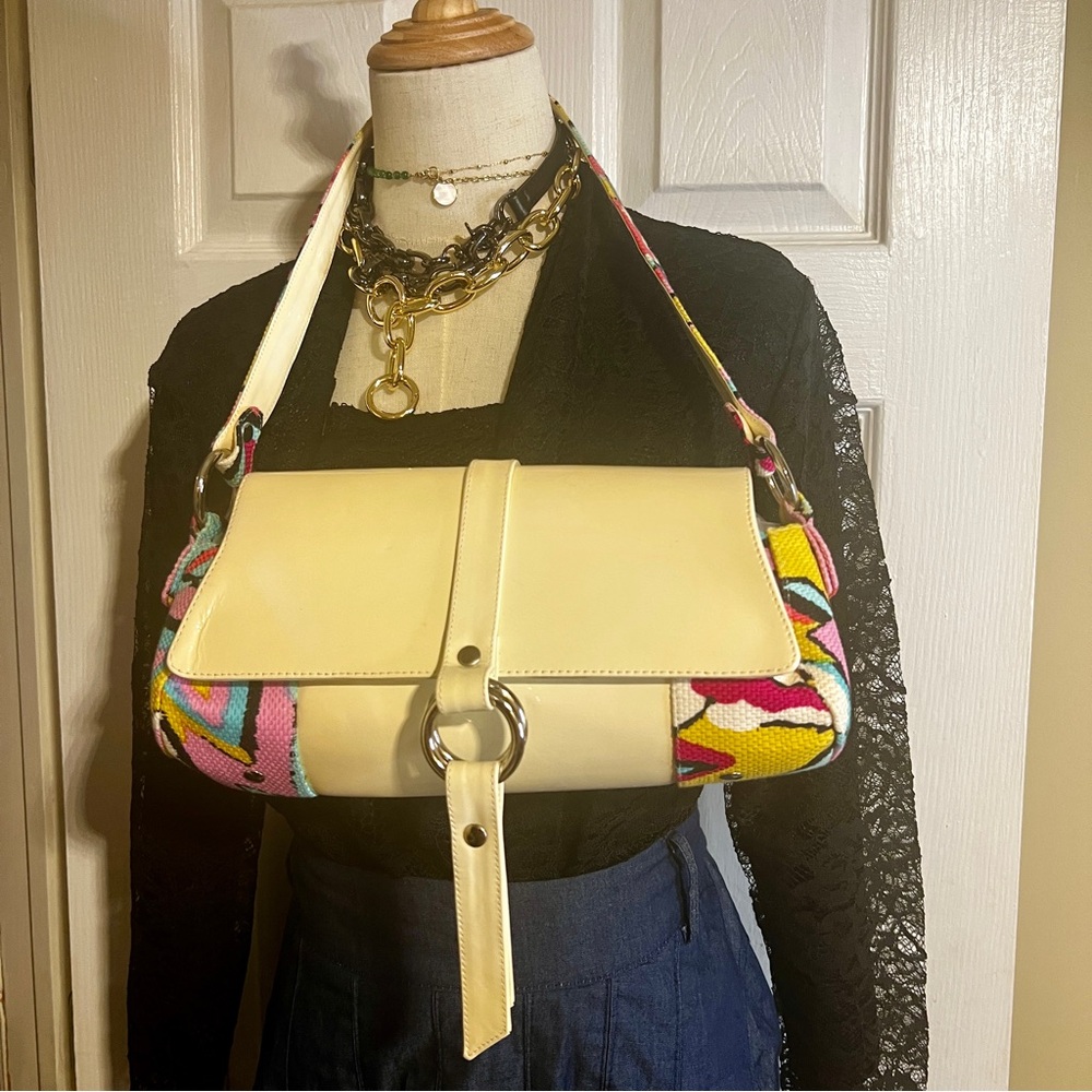Stuart‎ Weitzman Y2K Patent Leather Canvas Multi Color Abstract Shoulder Bag